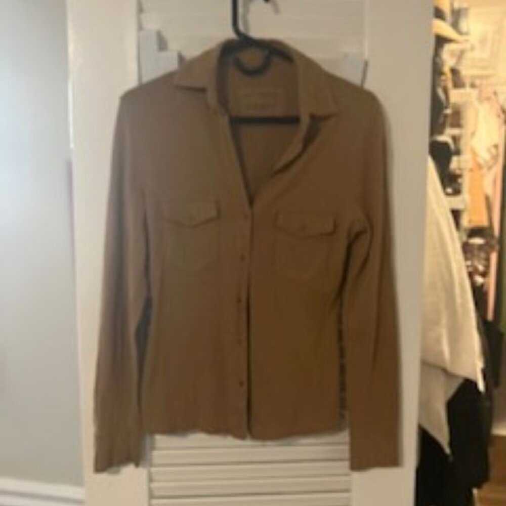 NILI LOTAN Button-Up Shirt in Brown Long Sleeve Size Small